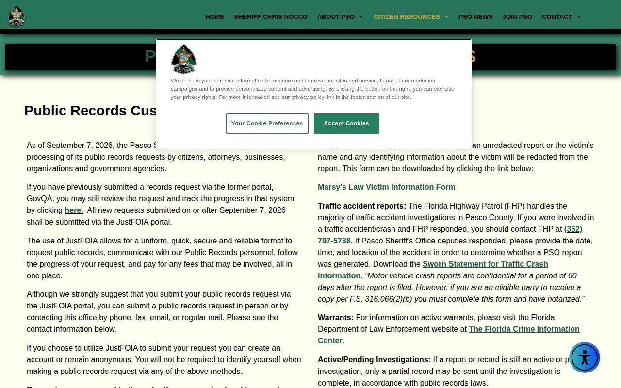 Pasco Sheriff official public records guidance