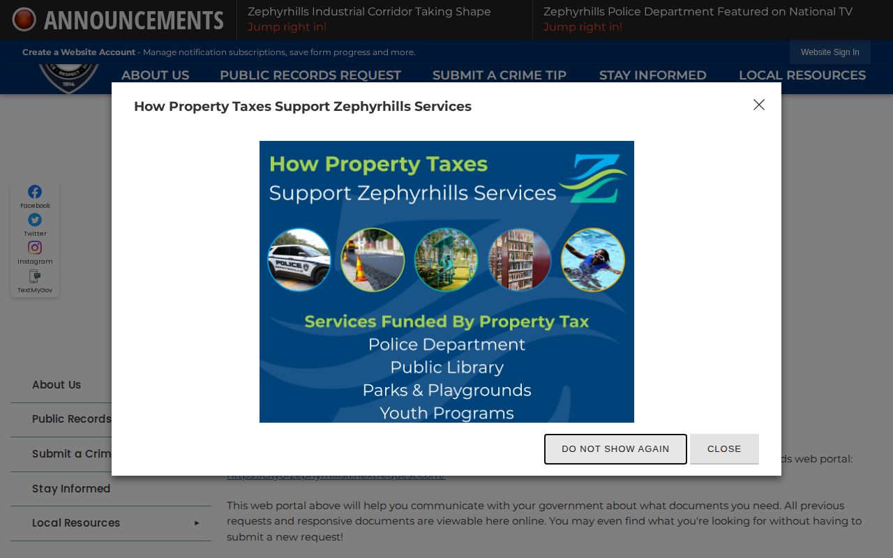 Zephyrhills official public records request page
